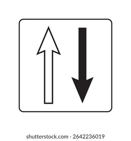 Black pointed directional arrows. Vector illustration of up and down black arrows showing forward and backwards directions. EPS 10
