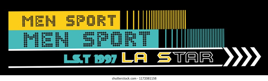 Black pointed texts with around yellow, white and blue lines on black background. Vector illustration.