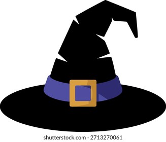 Sombrero de bruja puntiagudo negro con banda púrpura y hebilla dorada sombrero negro de halloween
