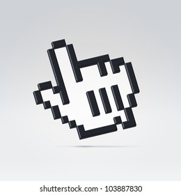 Black pointer icon hanging over white surface