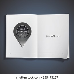  Black pointer for insert text printed on white book. Vector design