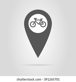 The black pointer on the map Bicycle, vector illustration