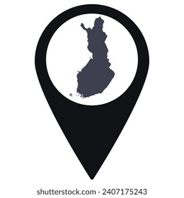 Black Pointer or pin location with Finland map inside. Map of Finland