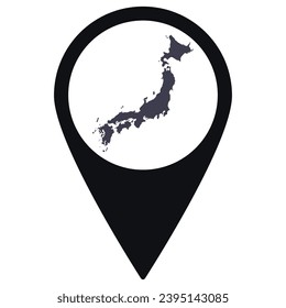 Black Pointer or pin location with Japan map inside. Japan map 