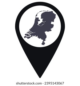 Black Pointer or pin location with Netherlands map inside. Map of Netherlands