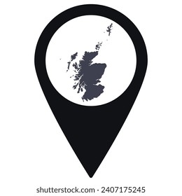 Localización del puntero negro o del alfiler con el mapa de Escocia dentro. Mapa de Escocia