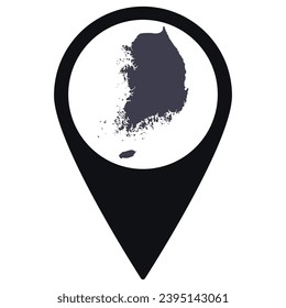 Black Pointer or pin location with South Korea map inside. Map of South Korea