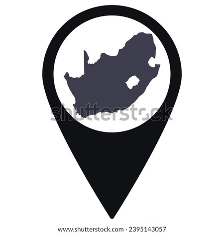 Black Pointer or pin location with South Africa map inside. Map of South Africa
