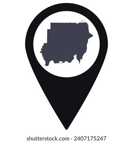 Localización del puntero negro o del pin con el mapa de Sudán dentro. Mapa de Sudán