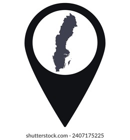 Black Pointer or pin location with Sweden map inside. Map of Sweden