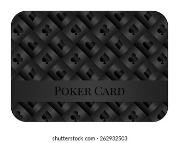 Black poker card with pattern composed from clubs, hearts, spades and diamonds