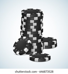 Black poker chips isolated on white background. Vector illustration.