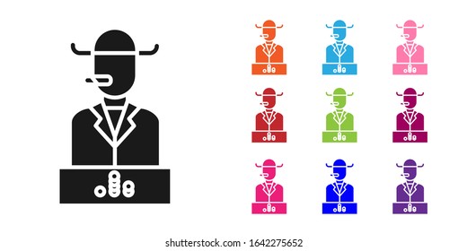 Black Poker player icon isolated on white background. Set icons colorful. Vector Illustration