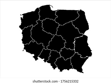 Black Poland map on white background.