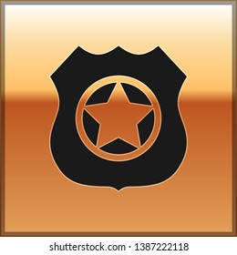 Black Police badge icon isolated on gold background. Sheriff badge sign. Vector Illustration