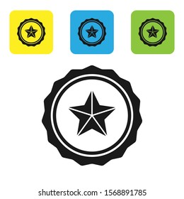 Black Police badge icon isolated on white background. Sheriff badge sign. Set icons colorful square buttons. Vector Illustration