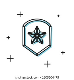 Black Police badge icon isolated on white background. Sheriff badge sign. Shield with star symbol.  Vector Illustration
