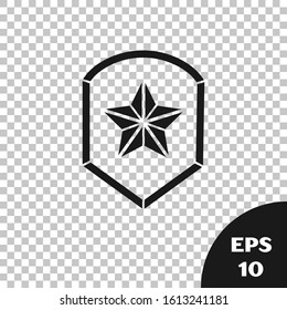 Black Police badge icon isolated on transparent background. Sheriff badge sign. Shield with star symbol.  Vector Illustration