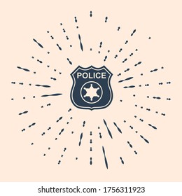 Black Police badge icon isolated on beige background. Sheriff badge sign. Abstract circle random dots. Vector Illustration