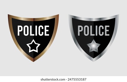 Black Police badge icon isolated on white background. Sheriff badge sign. Shield with star symbol. Vector. Police badge icon.