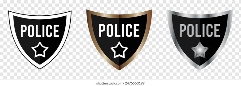 Black Police badge icon isolated on white background. Sheriff badge sign. Shield with star symbol. Vector. Police badge icon.