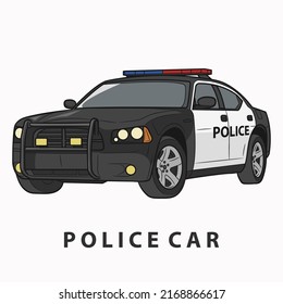 Black police car. City patrol transport on the white background.