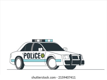 Black police car icon. City patrol transport isolated on the white background. Flat style. Police car vector mockup on white background. All elements in the groups.