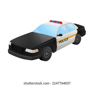 Black police car  in isometric style. City patrol transport isolated on the white background. 
