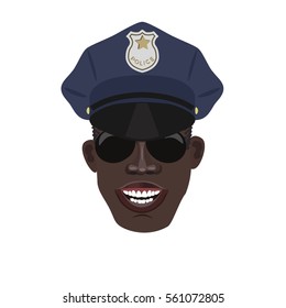 Black policeman's head. Vector illustration