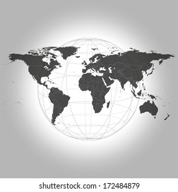 Black Political World Map Vector against the background of transparent globe