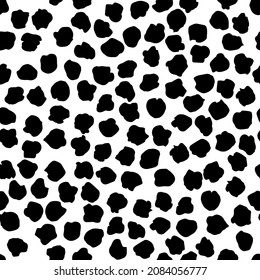 Black polka dot abstract seamless pattern on white background. Vector design for textile, backgrounds, clothes, wrapping paper, fabric and wallpaper. Fashion illustration seamless pattern.