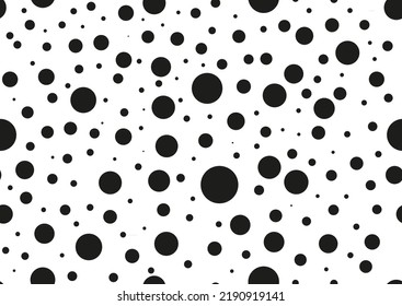 Black Polka Dot Circular Random Seamless Pattern On White Background. Absract Design Circle Shapes Black Spot Print On White Backdrop. Simple Speckle Endless Texture. Vector Illutration.