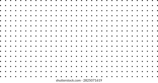 Black polka dot grid pattern evenly spaced with occasional plus signs, ideal for notebook design, minimal packaging and geometric technical backgrounds.Vector illustration
