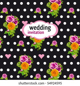 Black polka dot invitation cover design in vector