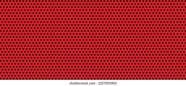 Black polka dot pattern on red background. Straight dot pattern for backdrop and wallpaper template. Simple classic polka dot lines with repeat stripes texture. Polka background, vector illustration