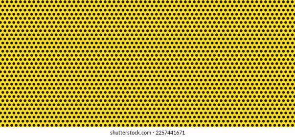 Black polka dot pattern on yellow background. Straight dot pattern for backdrop and wallpaper template. Classic polka dot lines with repeat stripes texture. Polka background, vector illustration