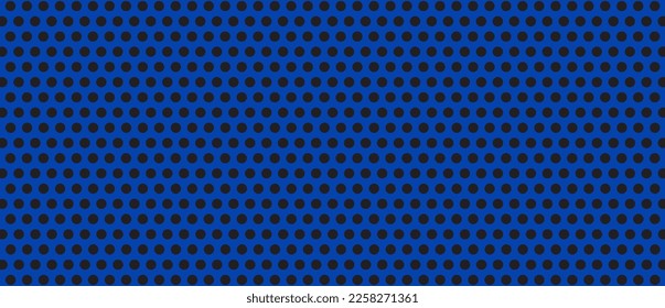 Black polka dot pattern on blue background. Straight dot pattern for backdrop and wallpaper template. Simple classic polka dot lines with repeat stripes texture. Polka background, vector illustration