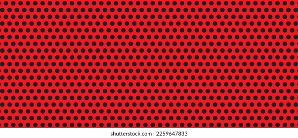 Black polka dot pattern on red background. Straight dot pattern for backdrop and wallpaper template. Simple classic polka dot lines with repeat stripes texture. Polka background, vector illustration