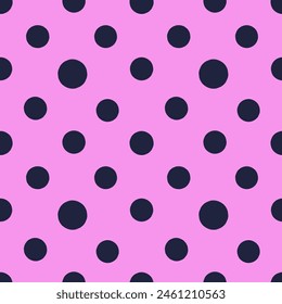 Black polka dot pattern on pink background. Straight dot pattern for background and wallpaper template.