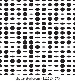Black Polka Dot Seamless Pattern on White Backdrop. Abstract Geometric Background with Random Resized Dots or Circles