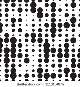 Black Polka Dot Seamless Pattern on White Backdrop. Abstract Geometric Background with Random Resized Dots or Circles