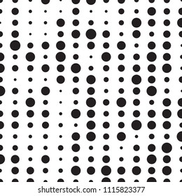Black Polka Dot Seamless Pattern on White Backdrop. Abstract Geometric Background with Random Resized Dots or Circles
