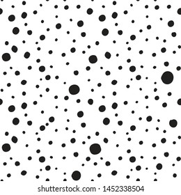 Black polka dot seamless pattern. Vector template for festive design.
