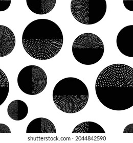 Black polka dot. Vintage vector seamless pattern.