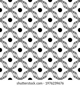 Black polka in square abstract diagonal seamless pattern. Fashion graphic design. Modern stylish texture. Modern monochrome template for prints, textiles, wrapping, wallpaper, banner. Vector illustrat