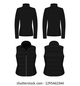 Black polo neck and vest isolated vector set on the white background