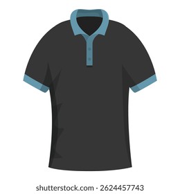 Black polo shirt with blue collar being displayed flat on white background