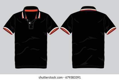 Black Polo Shirt Design With Woven Collar and Sleeve Bottoms Vector.Front And Back View.