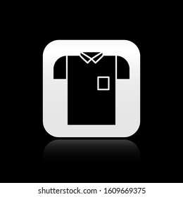 Black Polo shirt icon isolated on black background. Silver square button. Vector Illustration