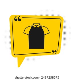 Black Polo shirt icon isolated on white background. Yellow speech bubble symbol. Vector